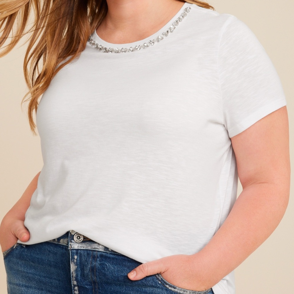 NWTS white  Embellished Crew Neck Tee